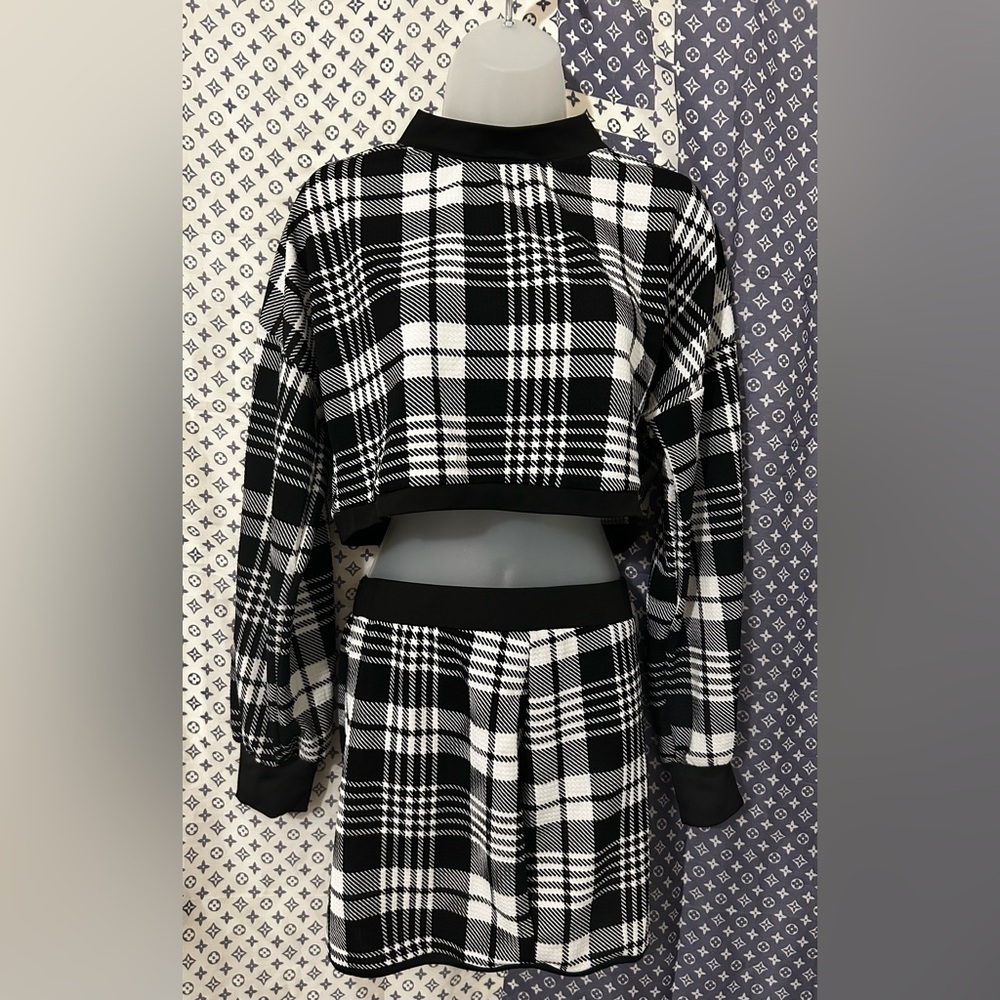Plaid Black and White Women's Two Piece Skirt